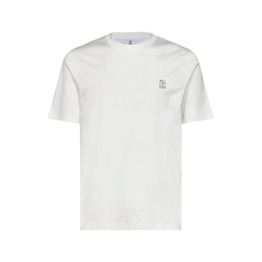 Brunello Cucinelli Men Off-White Cotton Jersey Logo Crewneck T-Shirt